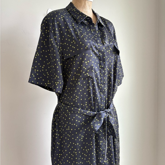 Lafayette 148 Doha Navy & Green Polka Dot Shirt Dress Size XL - Picture 6 of 10